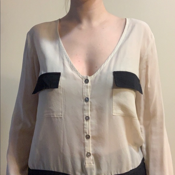 Long Sleeve Silk Low Cut Top - Picture 2 of 2